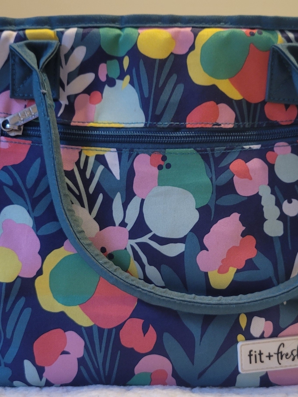 Navy Floral Insulated Tote Bag